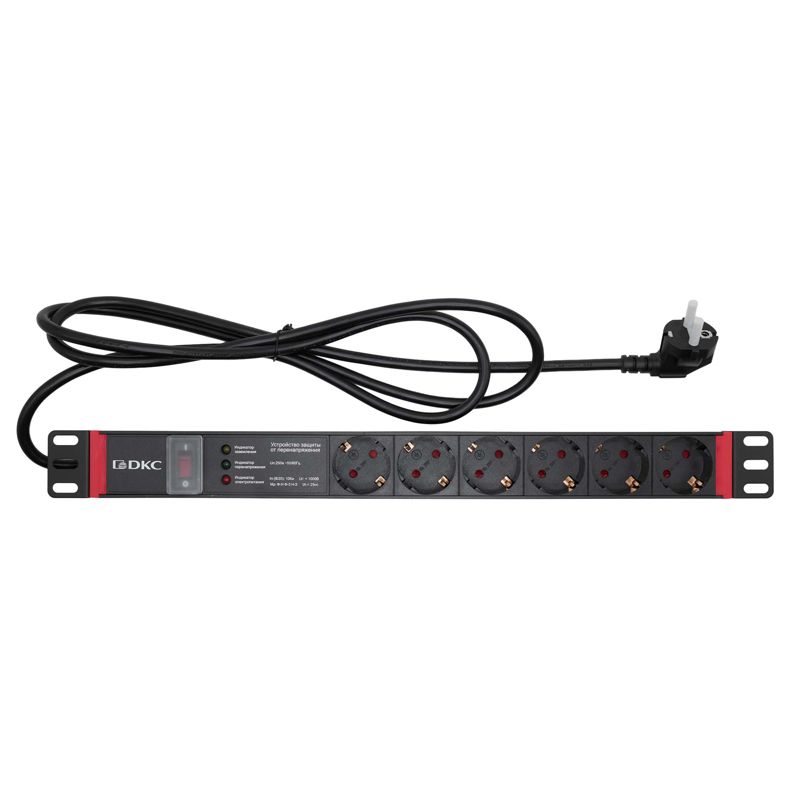 блок распределения питания 6-м 16а schuko вх. разъем schuko для 19дюйм шкафов защита от перенапряж. с индикатором сети dkc r519sh6opshsp от BTSprom.by