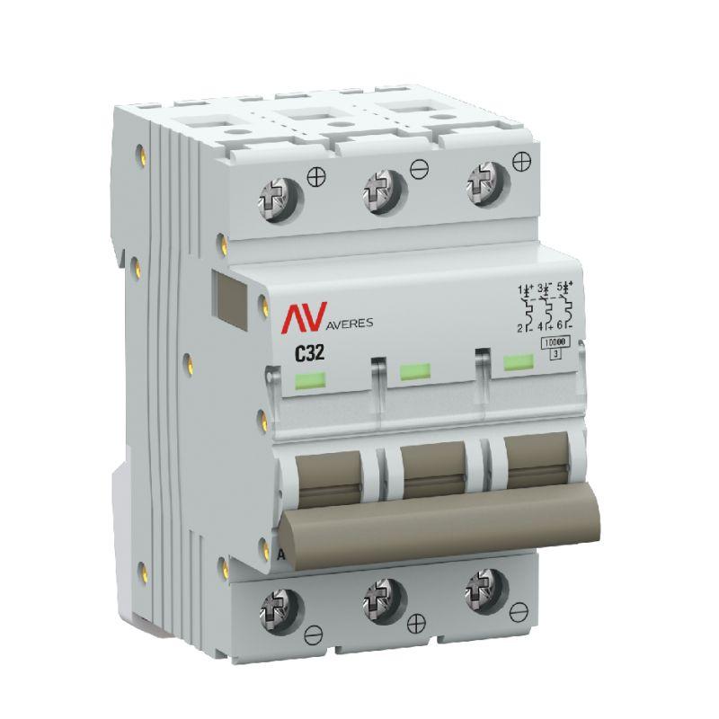 выключатель автоматический 3п c 32а 10ка av-10 dc averes ekf mcb10-dc-3-32c-av от BTSprom.by