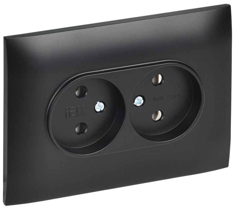 розетка 2-м skandy 10а без заземл. без защ. шторок в сборе sk-r10bl черн. iek sk-r20-10-k02-f от BTSprom.by