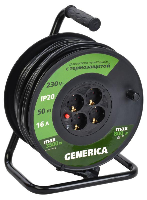 удлинитель на катушке 4х50м 16а ip20 ук50 2p+pe 3х1.5 термозащита generica wkp20-16-04-50-g от BTSprom.by