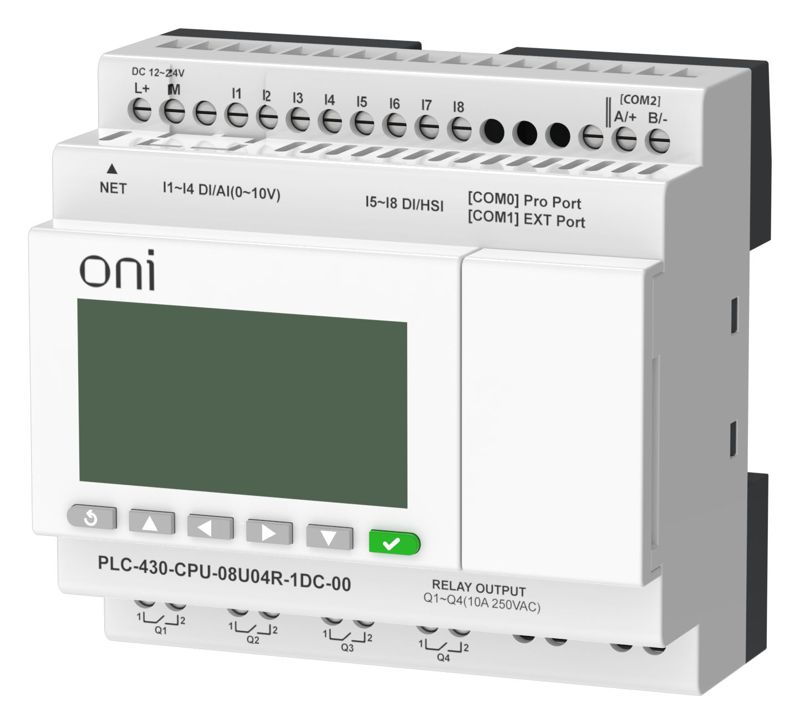  Модуль ЦПУ ПЛК 430 4 DI 4 UI (0-10В/DI) 4 RO 24В DC с Ethernet портом с экраном ONI PLC-430-CPU-08U04R-1DC-00 фото в каталоге от BTSprom.by
