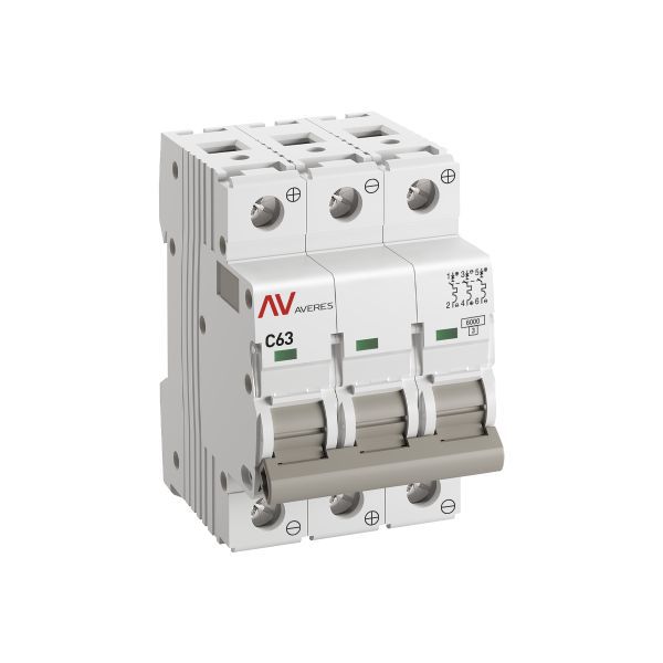  Выключатель автоматический модульный 3п C 63А 6кА AV-6 AVERES EKF mcb6-DC-3-63C-av фото в каталоге от BTSprom.by