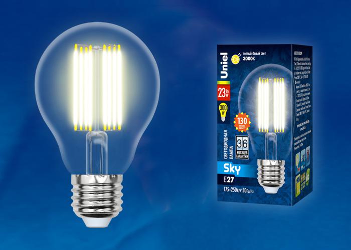 лампа светодиодная led-a70-23w/3000k/e27/cl pls02wh sky прозр. картон uniel ul-00005897 от BTSprom.by