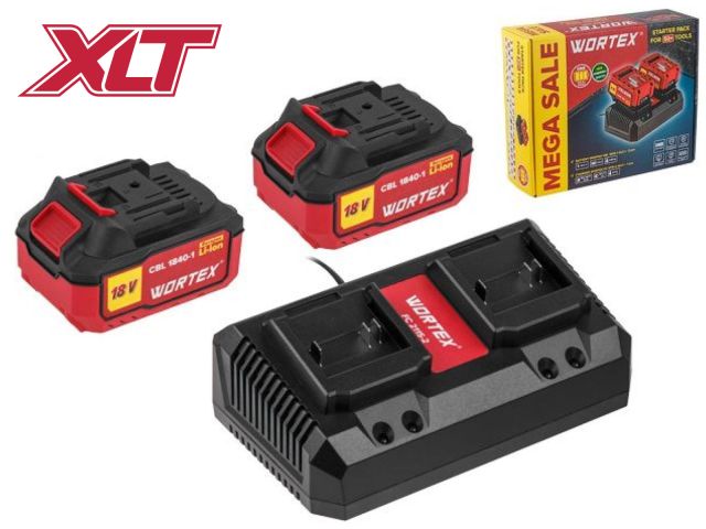 набор аккумулятор 2х4 а*ч и зарядное устройство 2х2 а wortex all1 xlt в кор. set (18.0 в, 2x4.0 а*ч, индикатор заряда, обрезиненный корпус, зарядное: 2 слота, 2 а.) 1329413 от BTSprom.by
