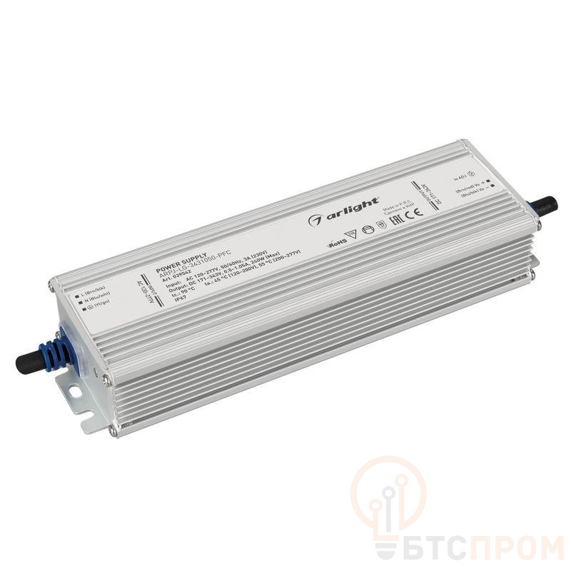 Блок питания ARPJ-LG-3431050-PFC (240Вт 171-343В 0.5-1.05А) IP67 металл Arlight 039542 фото в каталоге от BTSprom.by  Блок питания ARPJ-LG-3431050-PFC (240Вт 171-343В 0.5-1.05А) IP67 металл Arlight 039542 фото в каталоге от BTSprom.by