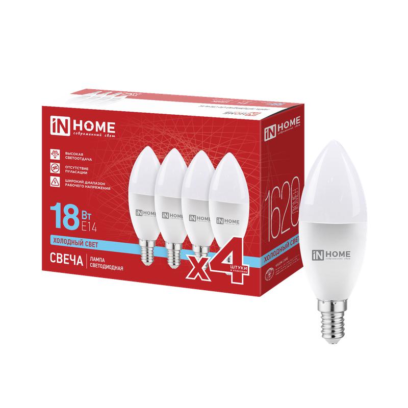 лампа светодиодная led-свеча-vc 4pack 18вт свеча 6500к e14 1620лм 230в (уп.4шт) in home 4690612066714 от BTSprom.by