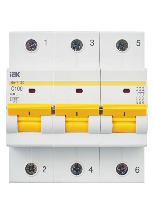  Выключатель автоматический модульный 3п C 100А 15кА ВА47-150 KARAT IEK MVA50-3-100-C фото в каталоге от BTSprom.by