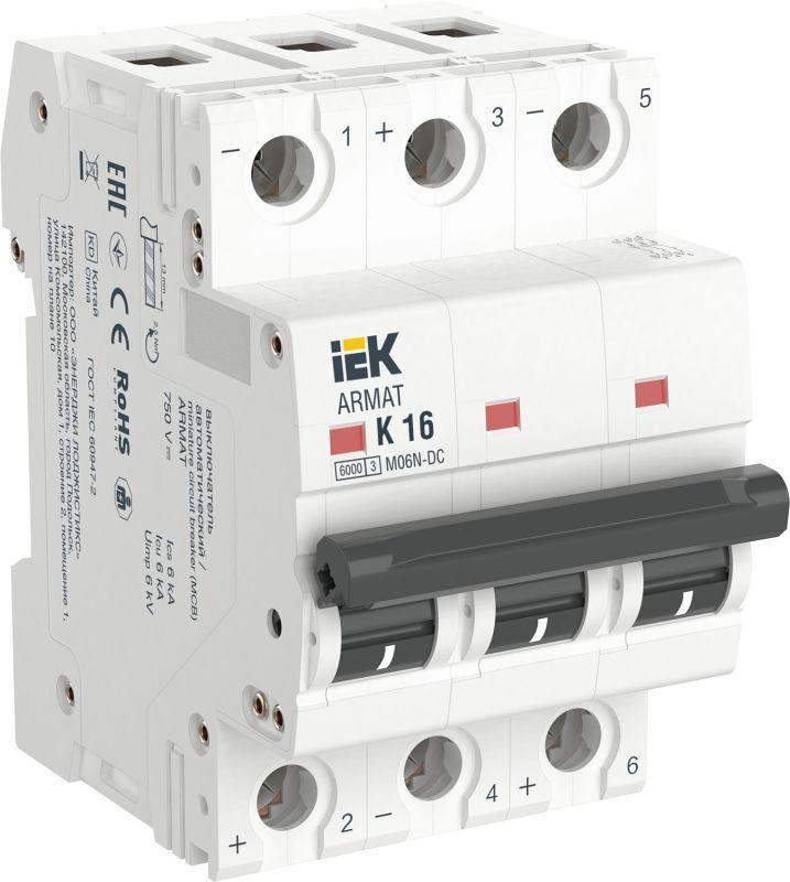 выключатель автоматический модульный 3п k 16а m06n-dc armat iek ar-m06n-3-k016dc от BTSprom.by