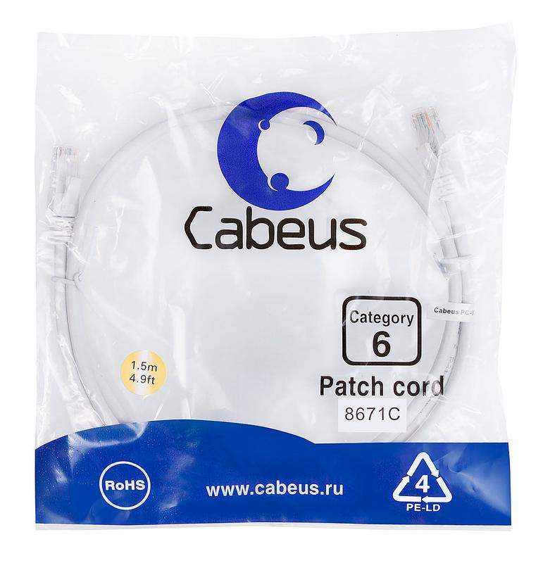 патч-корд u/utp кат.6 pc-utp-rj45-cat.6-1.5m-wh 2xrj45/8p8c неэкранир. pvc 1.5м бел. cabeus 8671c от BTSprom.by