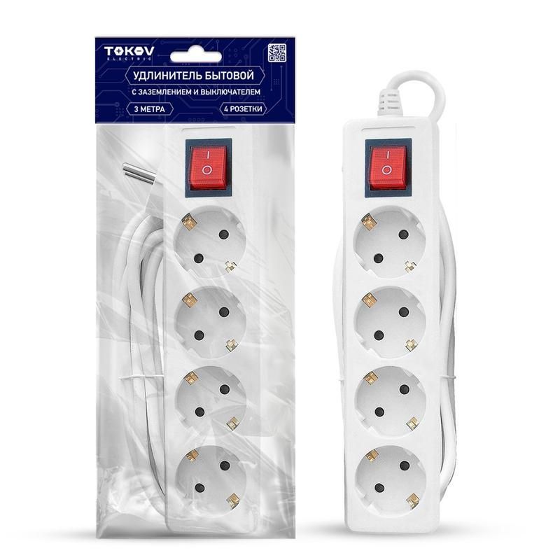 удлинитель 4х3м с заземл. с выкл. 16а 3х1 tokov electric tke-c01-bu4-3-1-zv от BTSprom.by