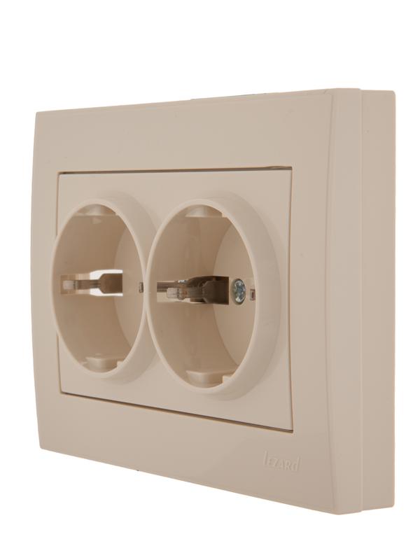  Розетка 2-м СП Rain с заземл. керамика крем. LEZARD 703-0303-127 фото в каталоге от BTSprom.by