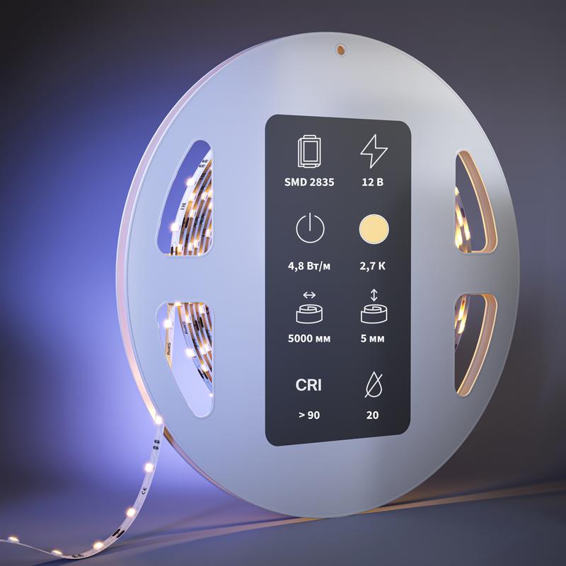  Лента светодиодная 12В 2835 4.8Вт/м 2700К IP20 (уп.5м) Maytoni 201102 фото в каталоге от BTSprom.by