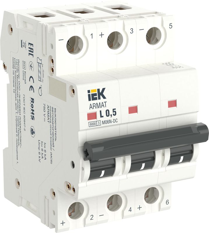 выключатель автоматический модульный 3п z 6а m06n-dc armat iek ar-m06n-3-z006dc от BTSprom.by
