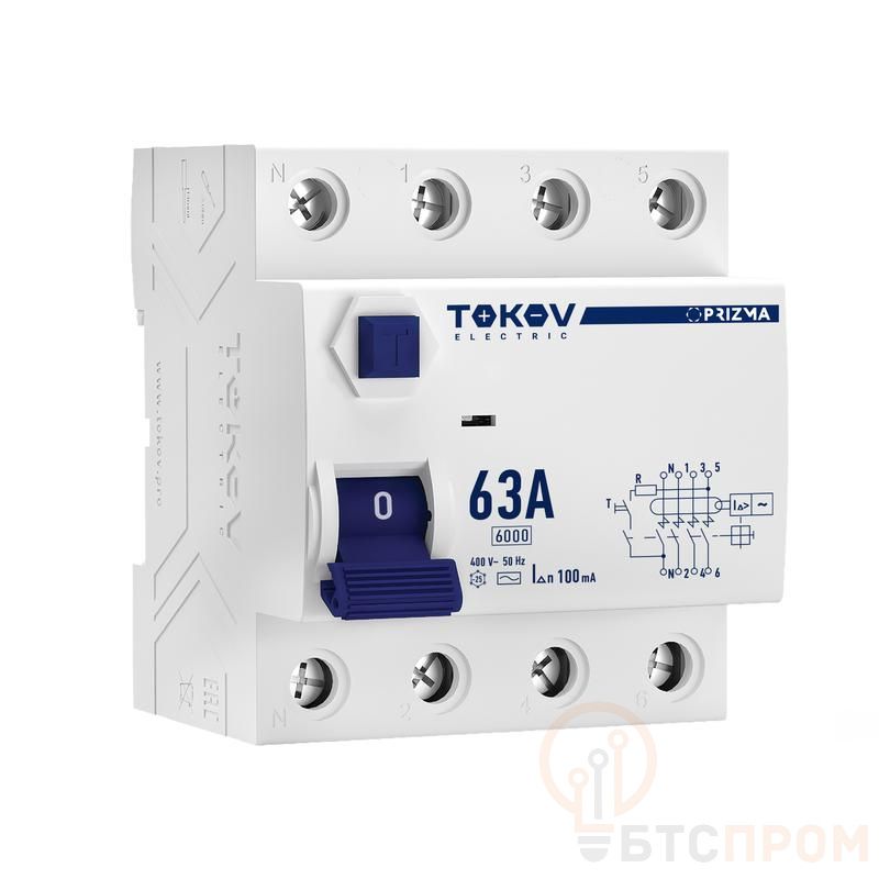 Выключатель дифференциального тока (УЗО) 4п (3P+N) 63А 100мА тип AC 6кА PRIZMA TOKOV ELECTRIC TKE-PZ60-RCDM-4-63-100-AC фото в каталоге от BTSprom.by  Выключатель дифференциального тока (УЗО) 4п (3P+N) 63А 100мА тип AC 6кА PRIZMA TOKOV ELECTRIC TKE-PZ60-RCDM-4-63-100-AC фото в каталоге от BTSprom.by