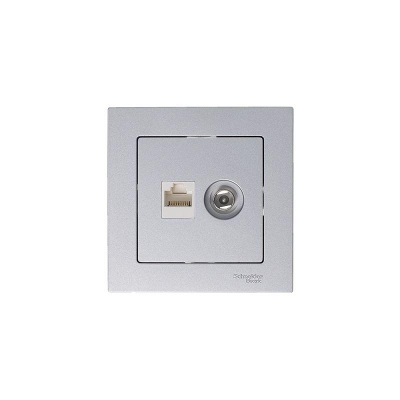  Розетка компьютерная + телевизионная 2-м СП AtlasDesign RJ45 кат.5E + TV механизм алюм. SE ATN000389 фото в каталоге от BTSprom.by