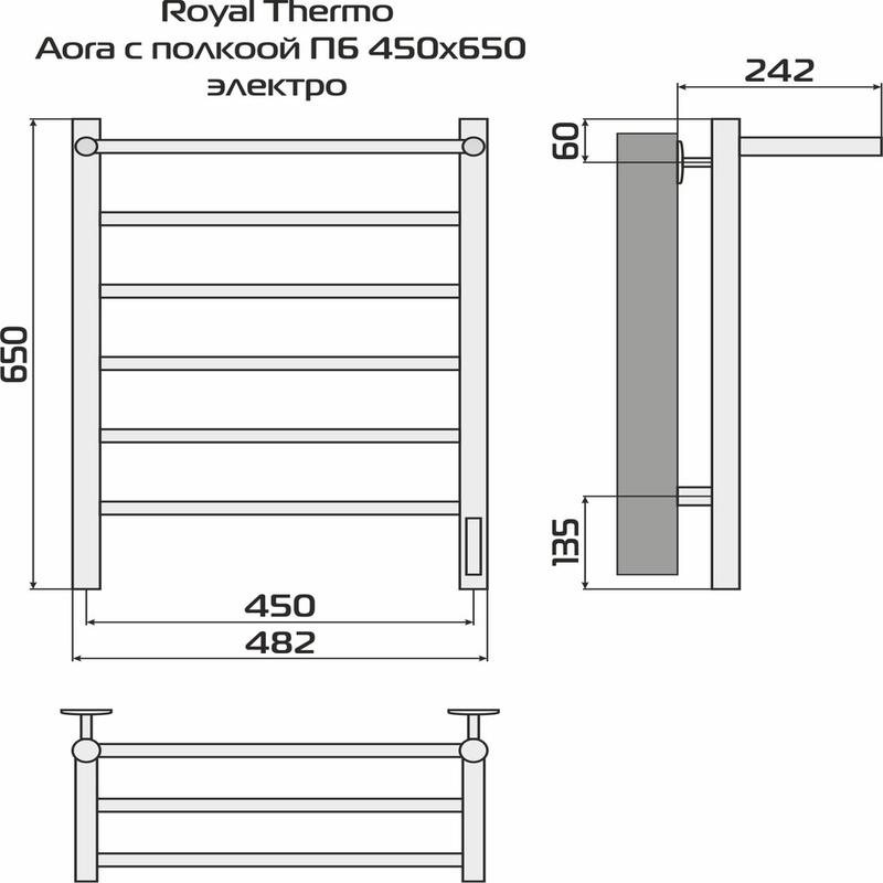  Полотенцесушитель Аора П6 450х650 электро с полкой new встроен. диммер Royal Thermo НС-1285076 фото в каталоге от BTSprom.by