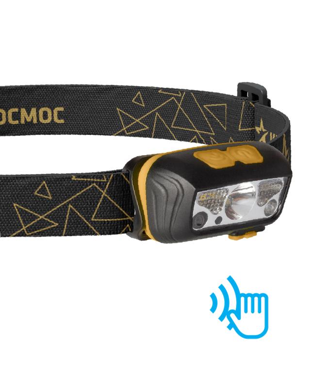 фонарь аккумуляторный налобный сенсорный 2вт xpe led+2вт smd led+красн. li-po 102540 1200ма.ч корпус abs-пластик usb-шнур регулируемый эласт. ремешок космос koc505lit от BTSprom.by