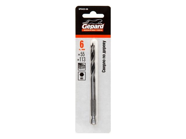 сверло по дереву  6х55х113 шестигр. gepard gp0422-06 от BTSprom.by