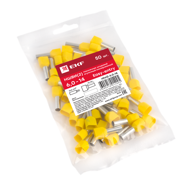  Наконечник штыревой втулочный изол. НШвИ(2) 6.0-14 (уп.50шт) EKF nhvi2-6.0-14 фото в каталоге от BTSprom.by