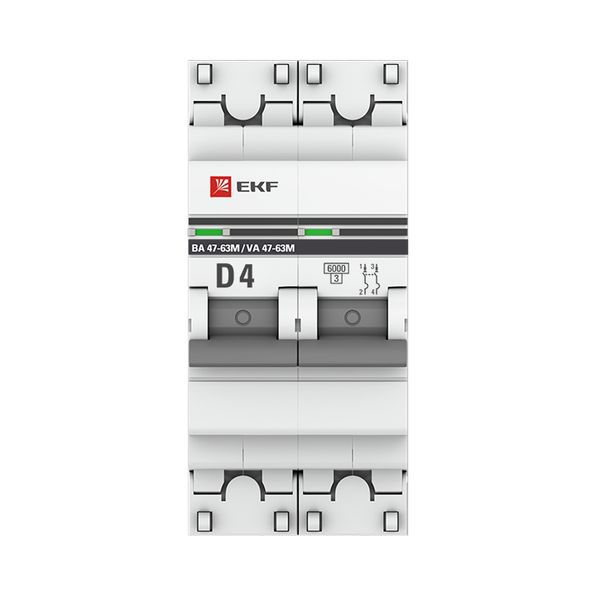  Выключатель автоматический модульный 2п D 4А 6кА ВА 47-63M с одним магнит. расцеп. EKF mcb4763m-6-2-4D-pro фото в каталоге от BTSprom.by