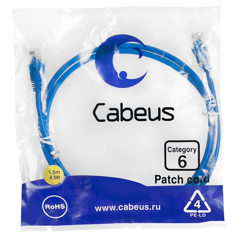 патч-корд u/utp кат.6 pc-utp-rj45-cat.6-1.5m-bl 2xrj45/8p8c неэкранир. pvc 1.5м син. cabeus 8678c от BTSprom.by