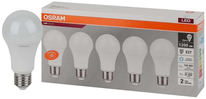 лампа светодиодная led value lvcla125 15sw/865 15вт грушевидная матовая e27 230в 2х5 ru (уп.5шт) osram 4058075577862 от BTSprom.by