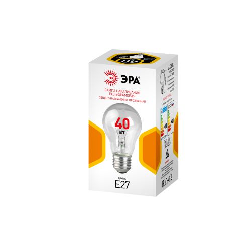 лампа накаливания a-40-e27-230-cl 40вт грушевидная прозрачная e27 230в (цветн. коробка) эра б0071109 от BTSprom.by