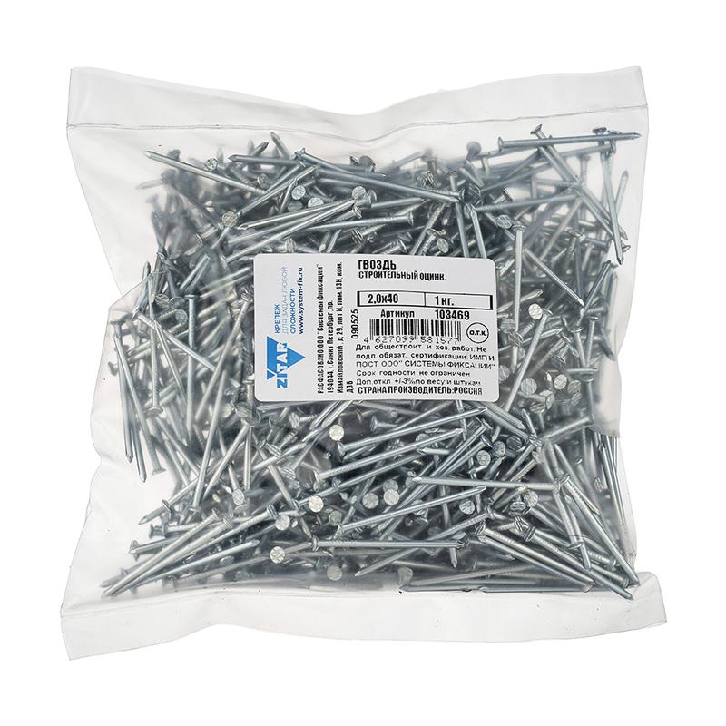 гвоздь строительный 2х40 оцинк. (уп.1кг) tech-krep/zitar 103469 от BTSprom.by