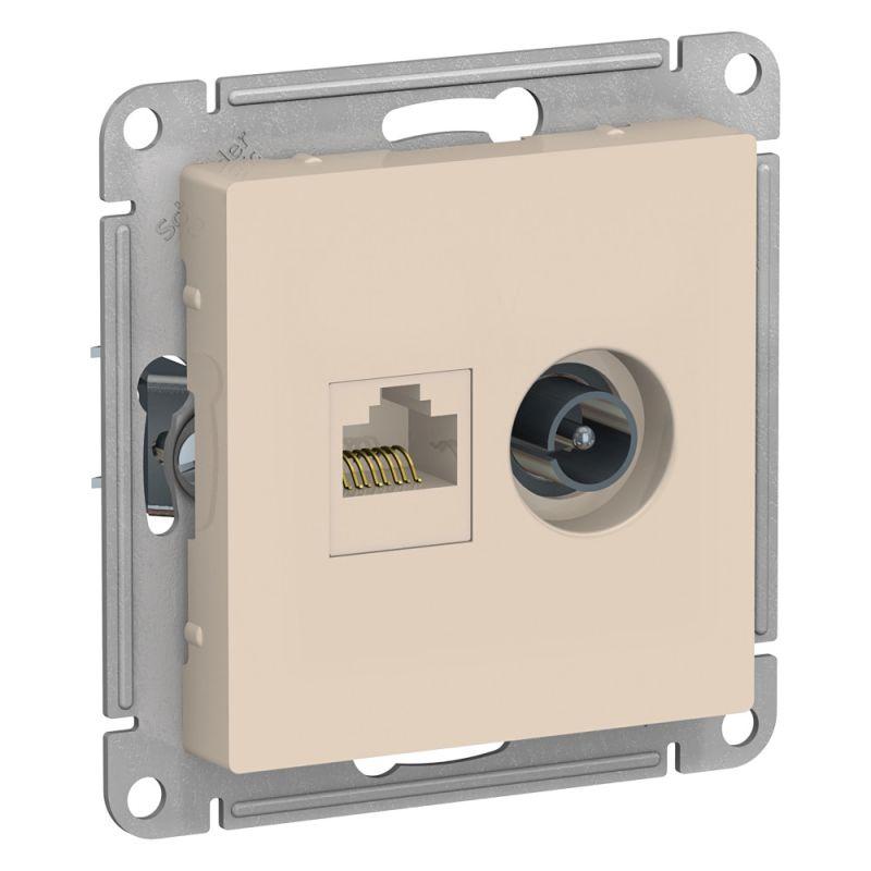 розетка компьютерная + телевизионная 2-м atlasdesign rj45 кат.5e + tv механизм беж. se atn000289 от BTSprom.by