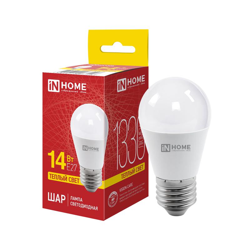 лампа светодиодная led-шар-vc 14вт шар 3000к e27 1330лм 230в in home 4690612063126 от BTSprom.by