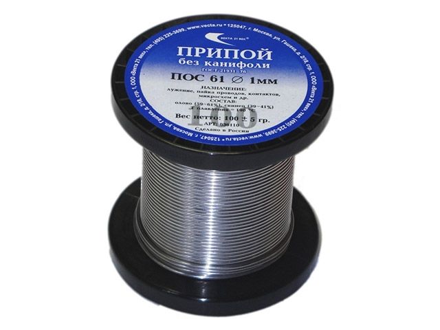 припой пос 61 проволока, катушка ф1мм (100г) (без канифоли) (векта) 30110 от BTSprom.by