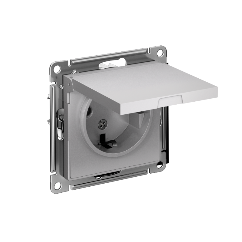 розетка 1-м сп atlasdesign 16а ip20 с заземл. защ. шторки с крышкой механизм алюм. se atn000346 от BTSprom.by