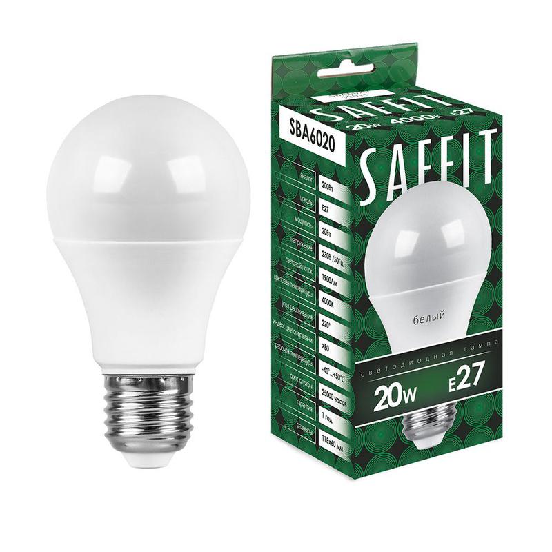 лампа светодиодная 20вт 230в e27 4000к a60 sba6020 saffit 55014 от BTSprom.by