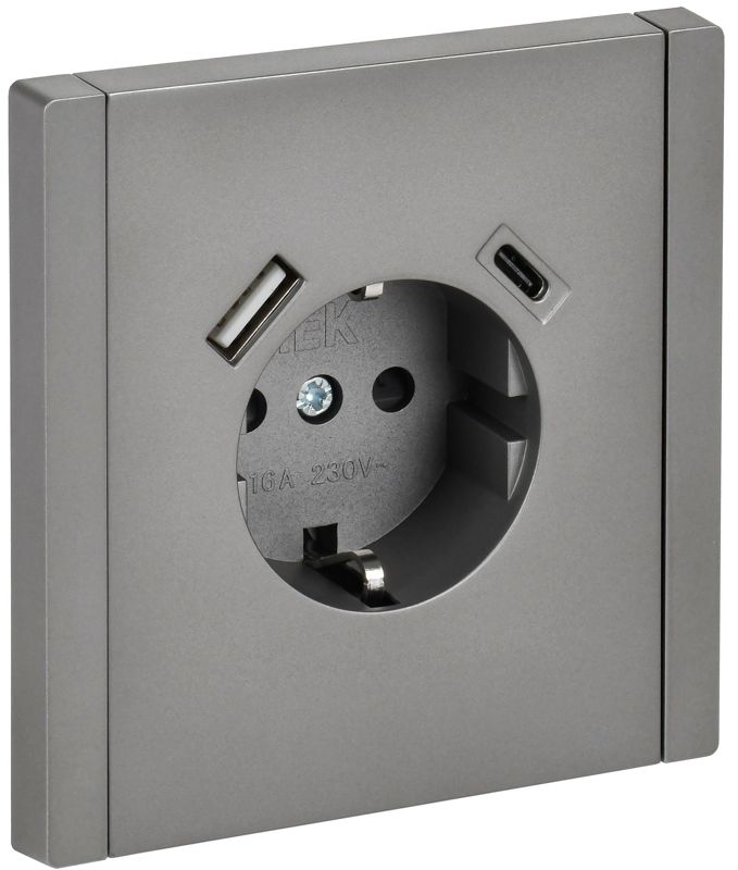 розетка forte&piano fp547 16а usb a+c 18вт с заземл. защ. шторки винт. крепл. сталь iek fp-r14-16-u22-018-k46 от BTSprom.by