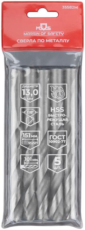  Сверло по металлу HSS угол заточки 118град. 13.0х151мм (уп.5шт) MOS 35582М фото в каталоге от BTSprom.by