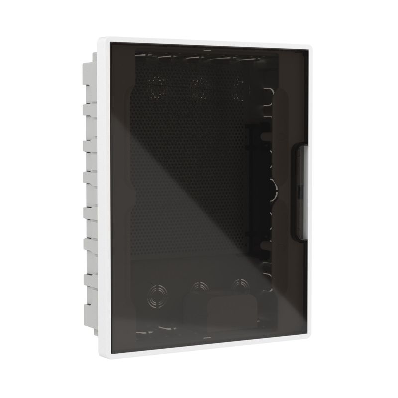 щиток встраиваемый фрейм (frame) 24мод. для полых стен слаботочный с тонированной дверцей с монтажн. платой в комплекте с 1 розеткой viva (арт. 45005) и 1 коробкой pdd (арт. 10033) бел. dkc f24b5wd от BTSprom.by