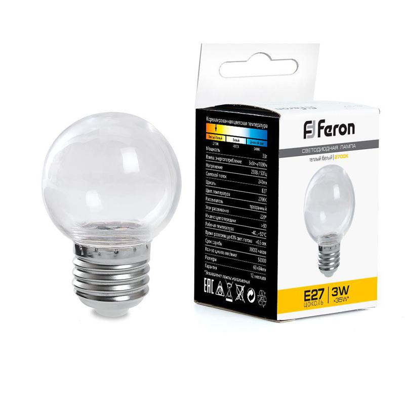 лампа светодиодная 3вт 230в e27 2700к g60 прозрачн. lb-371 feron 38121 от BTSprom.by