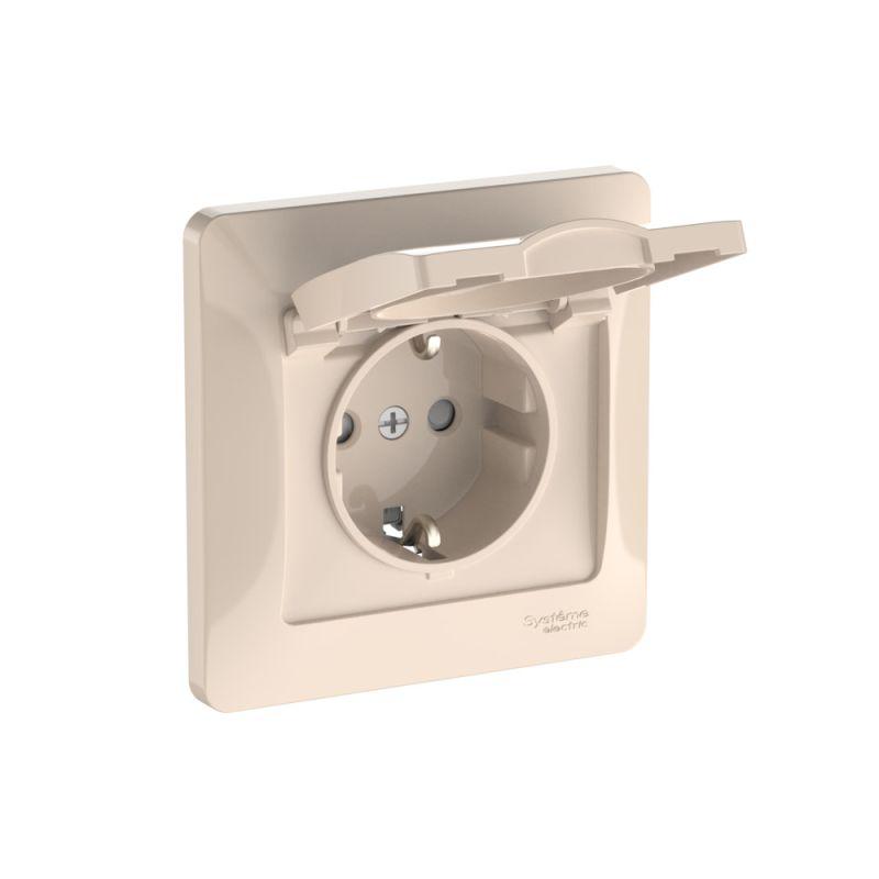 розетка glossa 16а ip20 с заземл. защ. шторки с крышкой быстрозажим. клем. в сборе беж. se gsl000246s от BTSprom.by