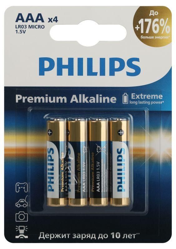 элемент питания алкалиновый aaa/lr03 1.5в premium (блист. 4шт) philips б0062755 от BTSprom.by