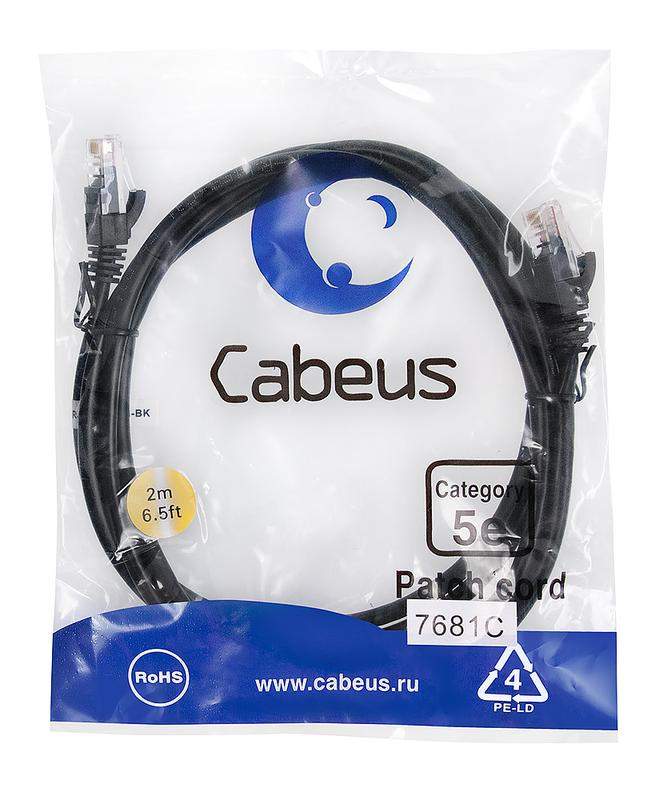 патч-корд u/utp кат.5e pc-utp-rj45-cat.5e-2m-bk-lszh 2xrj45/8p8c неэкранир. lszh 2м черн. cabeus 9539c от BTSprom.by