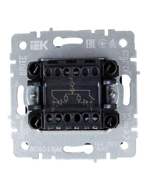  Выключатель 2-кл. СП BRITE ВС10-2-1-БрМ 10А с индик. механизм маренго IEK BR-V20-1-10-K35 фото в каталоге от BTSprom.by