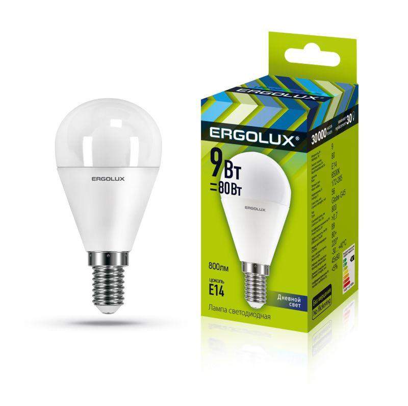 лампа светодиодная led-g45-9w-e14-6к шар 9вт e14 6500к 172-265в ergolux 13175 от BTSprom.by