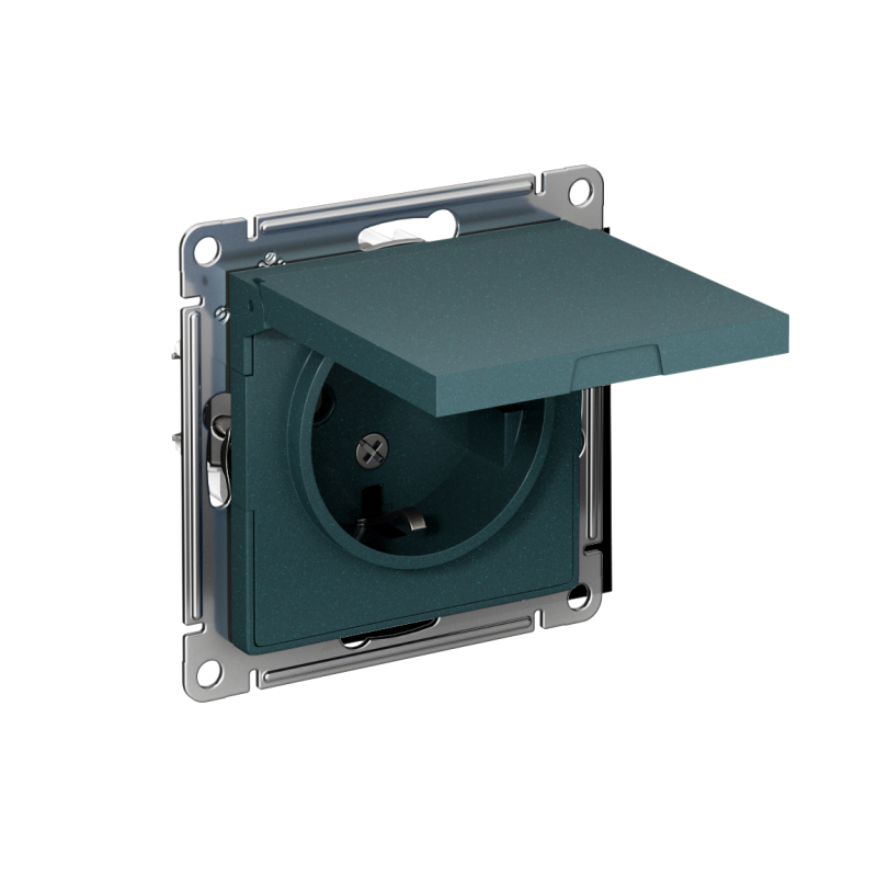 розетка 1-м сп atlasdesign 16а ip20 с заземл. защ. шторки с крышкой механизм изумруд se atn000846 от BTSprom.by