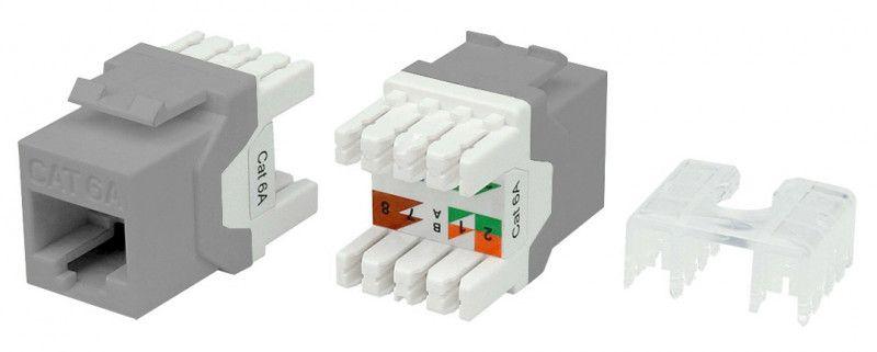 вставка keystone jack rj45 (8p8c) кат.6a (10g) 180град. kj8-8p8c-c6a-180-gy сер. hyperline 432647 от BTSprom.by