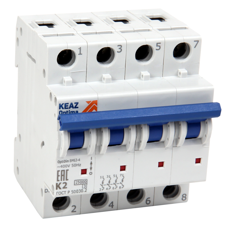 выключатель автоматический модульный 4п d 5а optidin bm63 4d5 15 ухл3 rr кэаз 364391 от BTSprom.by