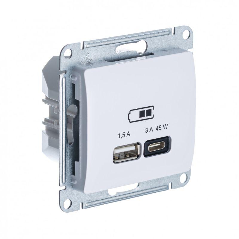 розетка usb glossa тип a+c 45вт qc pd высокоскор. зу механизм бел. se gsl000129 от BTSprom.by