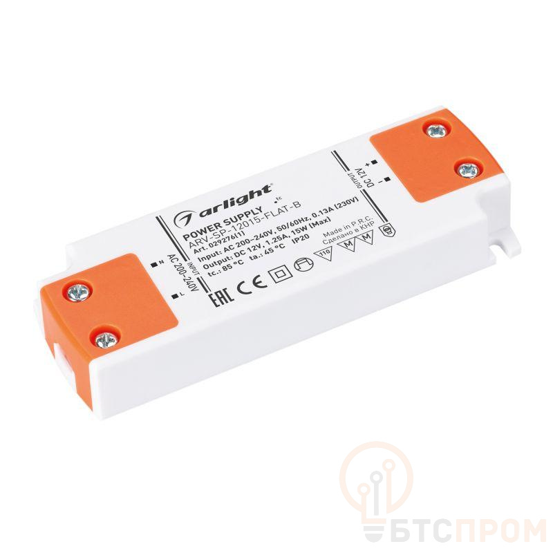 Блок питания ARV-SP-12015-FLAT-B (12В 1.25А 15Вт) IP20 пластик Arlight 029276(1) фото в каталоге от BTSprom.by  Блок питания ARV-SP-12015-FLAT-B (12В 1.25А 15Вт) IP20 пластик Arlight 029276(1) фото в каталоге от BTSprom.by