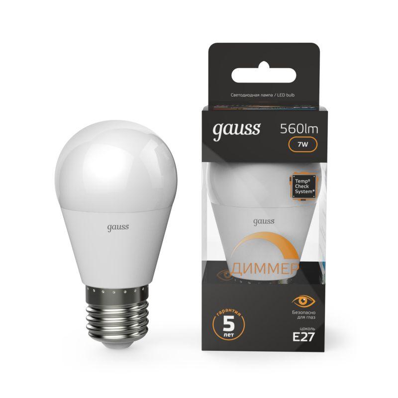 лампа светодиодная black 7вт p45 шар 3000к тепл. бел. e27 560лм диммир. gauss 105102107-d от BTSprom.by