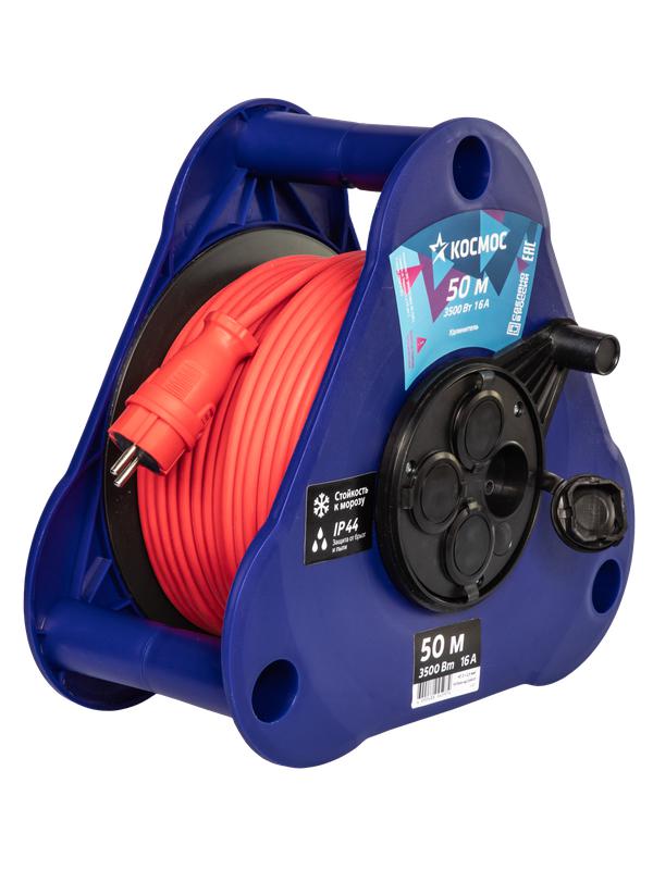удлинитель на треугольной катушке 4х50м 16а ip44 укп 3500вт кг 2х2.5 космос yktk50m-4g(2.5)kg-ip от BTSprom.by