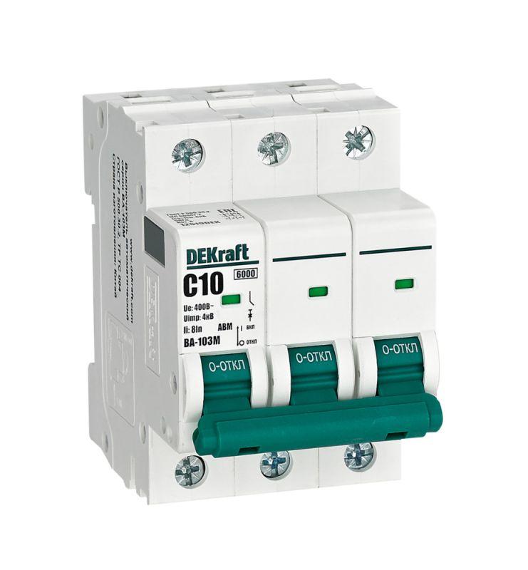 выключатель автоматический модульный 3п c 10а 6ка ва-103m без теплозащиты dekraft 12519dek от BTSprom.by